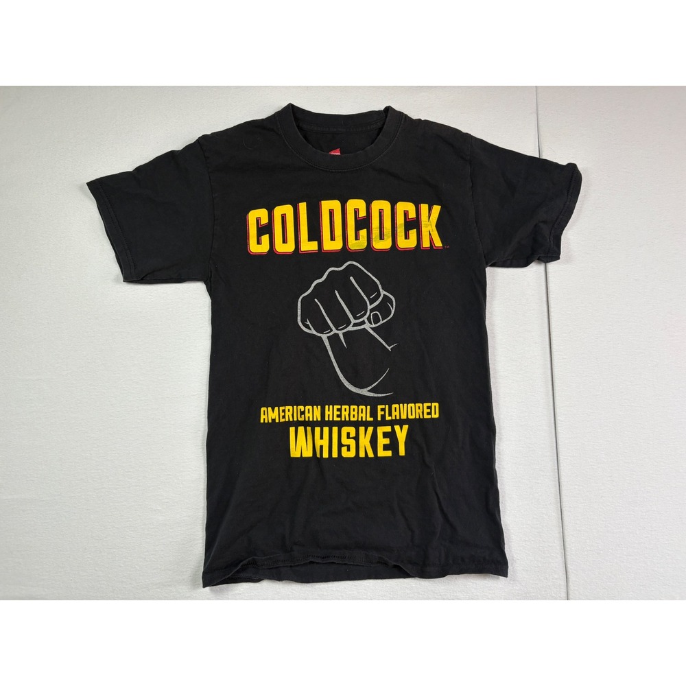Hanes Coldcock Whiskey Graphic T-Shirt Mens Small Black Short Sleeve Promo Tee